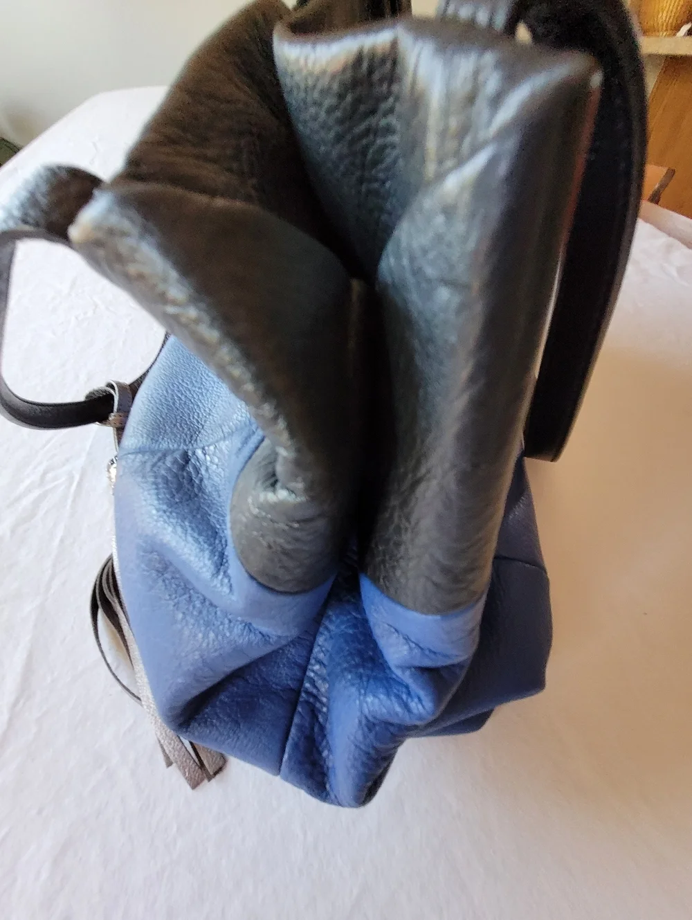 Brighton Black & Blue Leather Shoulder Bag with Tassel